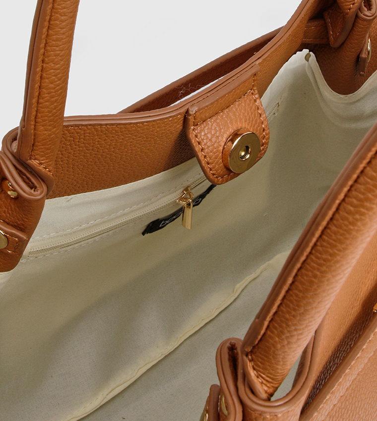 Clasp Detail Textured PU Tote Bag