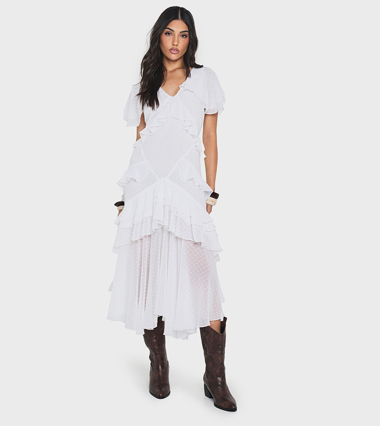Dobby Frill Detail Maxi Dress