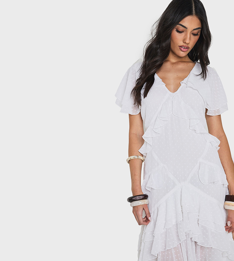 Dobby Frill Detail Maxi Dress