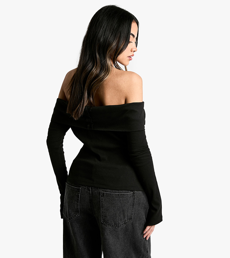 Double Zip Bardot Ribbed Top