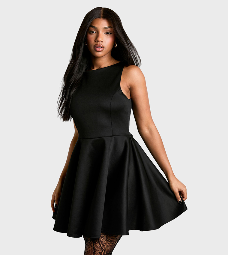 Bonded Sucba High Neck Skater Mini Dress