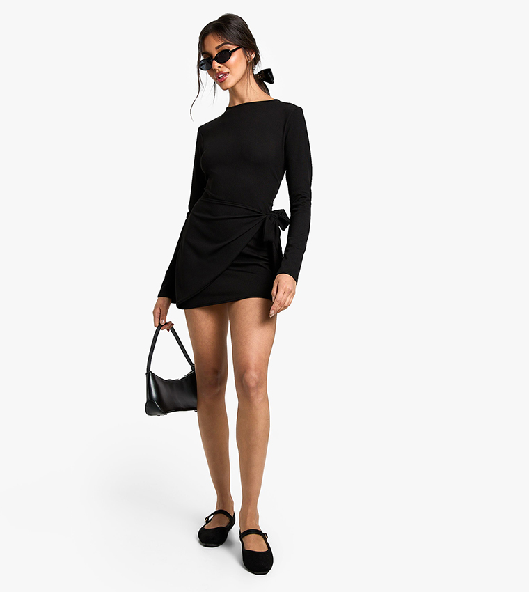 Long Sleeves Wrap Mini Dress