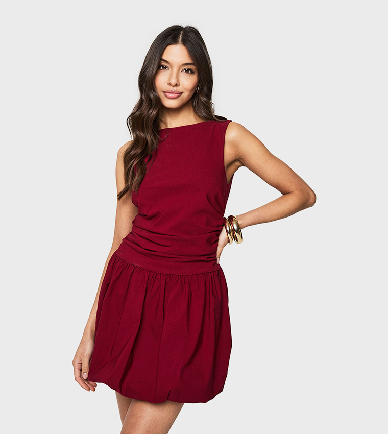 Solid Puff Ball Sleeveless Mini Dress