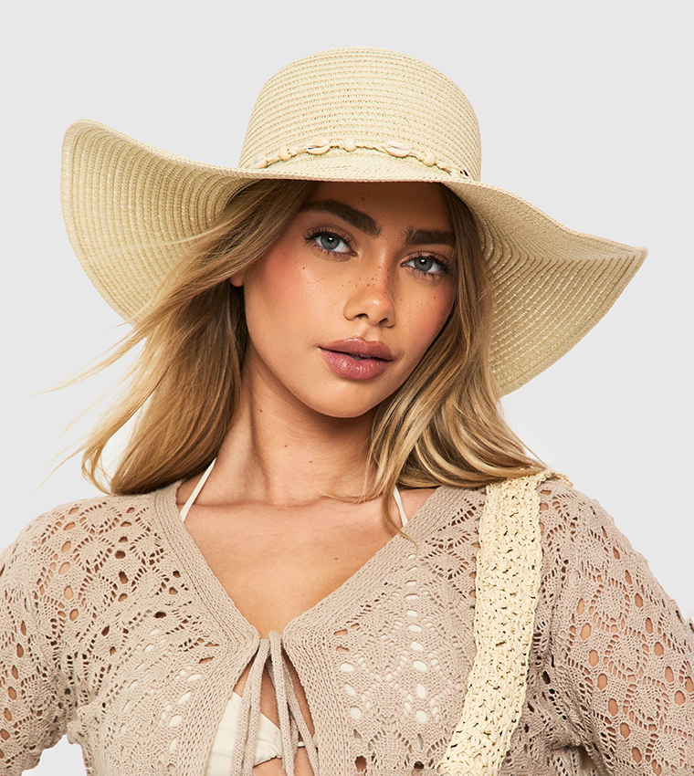 Shell Trim Straw Summer Hat