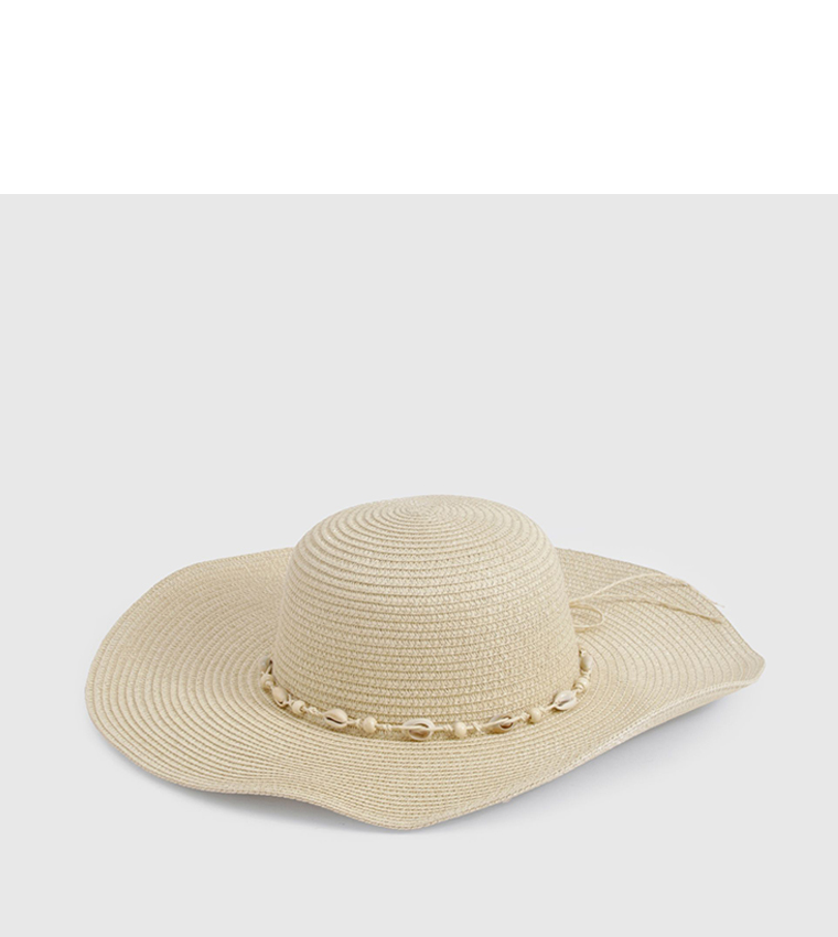Shell Trim Straw Summer Hat