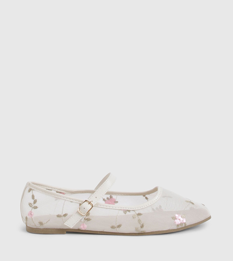Floral Mesh Detail Mary Jane Shoes