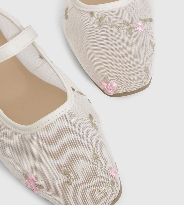 Floral Mesh Detail Mary Jane Shoes