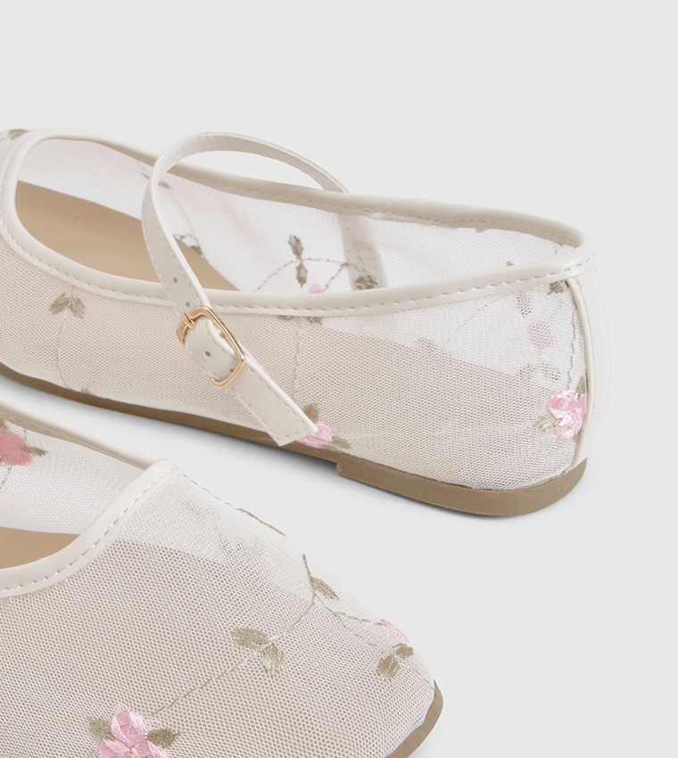 Floral Mesh Detail Mary Jane Shoes