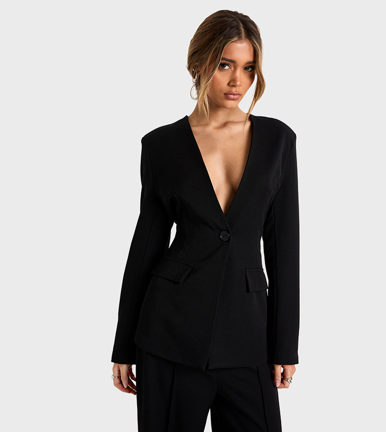 Plunge Neck Tailored Blazer