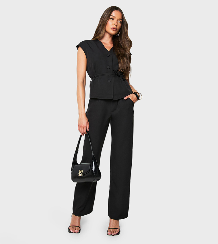 Tailored Belted Cap Sleeves Waistcoat