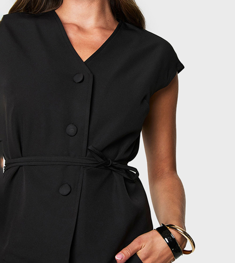 Tailored Belted Cap Sleeves Waistcoat