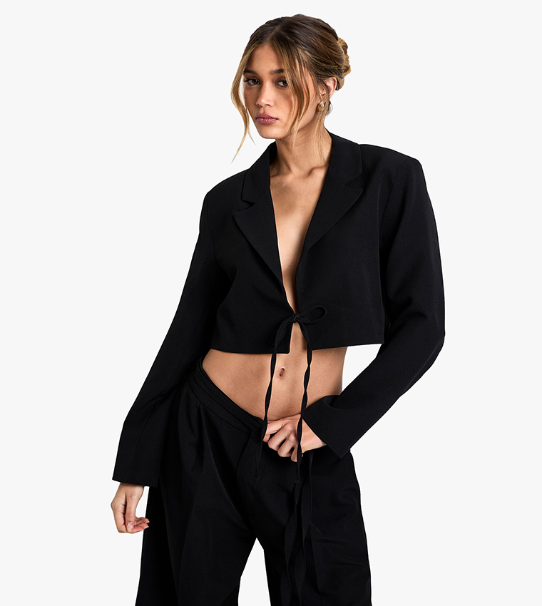 Tailored Woven Belted Cropped Blazer