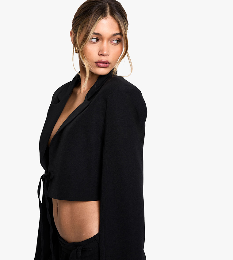 Tailored Woven Belted Cropped Blazer