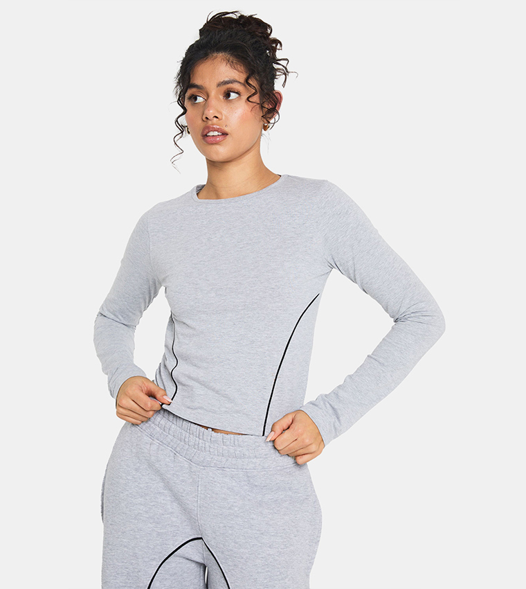 Contrast Piping Detail Long Sleeves Top