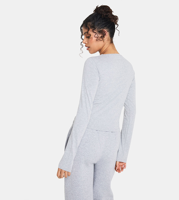 Contrast Piping Detail Long Sleeves Top