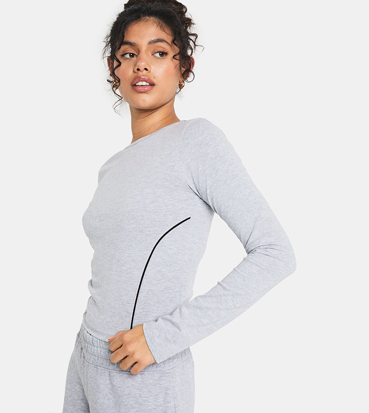 Contrast Piping Detail Long Sleeves Top