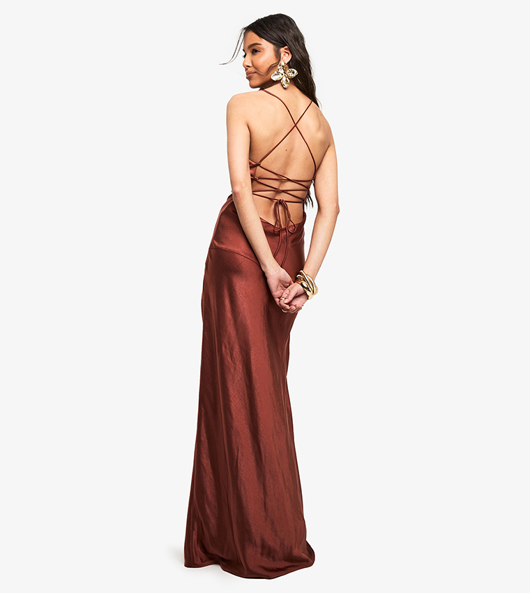 Satin Cross Back Maxi Slip Dress