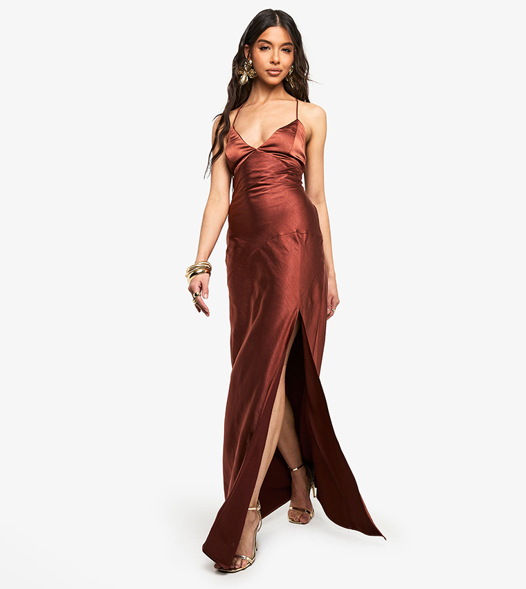 Satin Cross Back Maxi Slip Dress