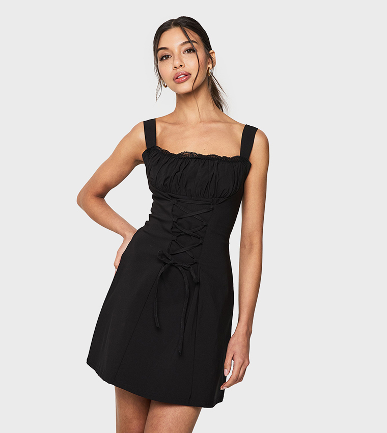 Lace-Up Milkmaid Mini Dress