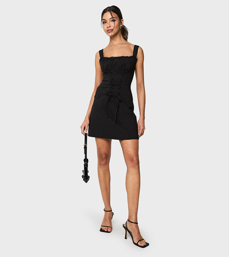 Lace-Up Milkmaid Mini Dress