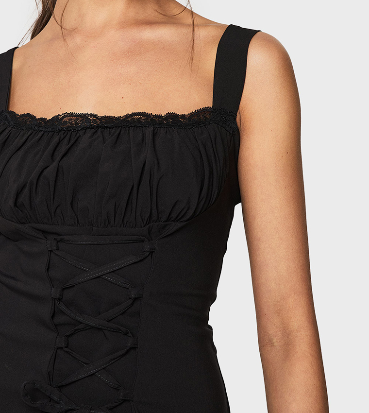 Lace-Up Milkmaid Mini Dress