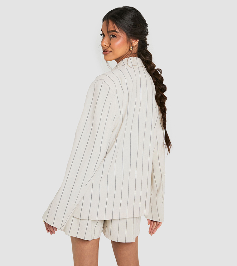 Tailored Linen Look Striped Oversized Blazer