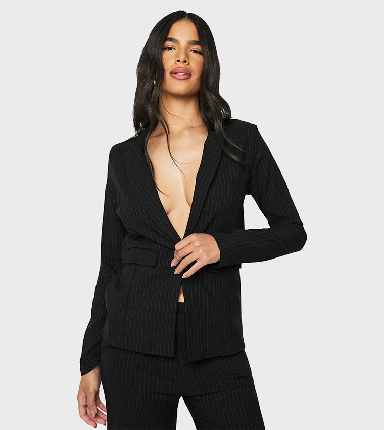 Striped Bengaline Single Breasted Blazer