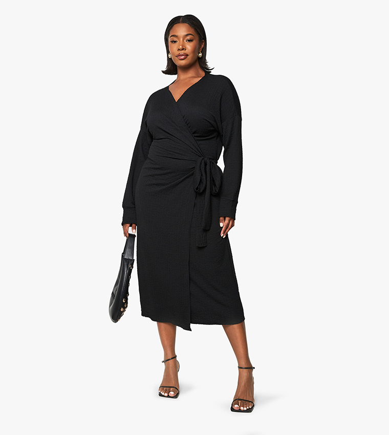 Curve Textured Wrap Midaxi Dress