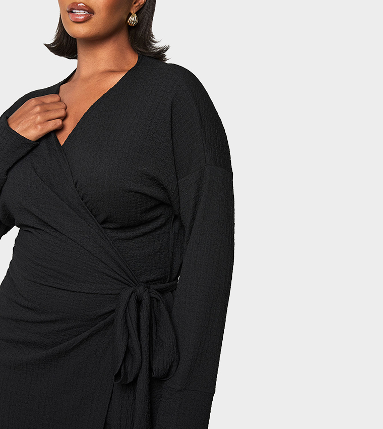 Curve Textured Wrap Midaxi Dress