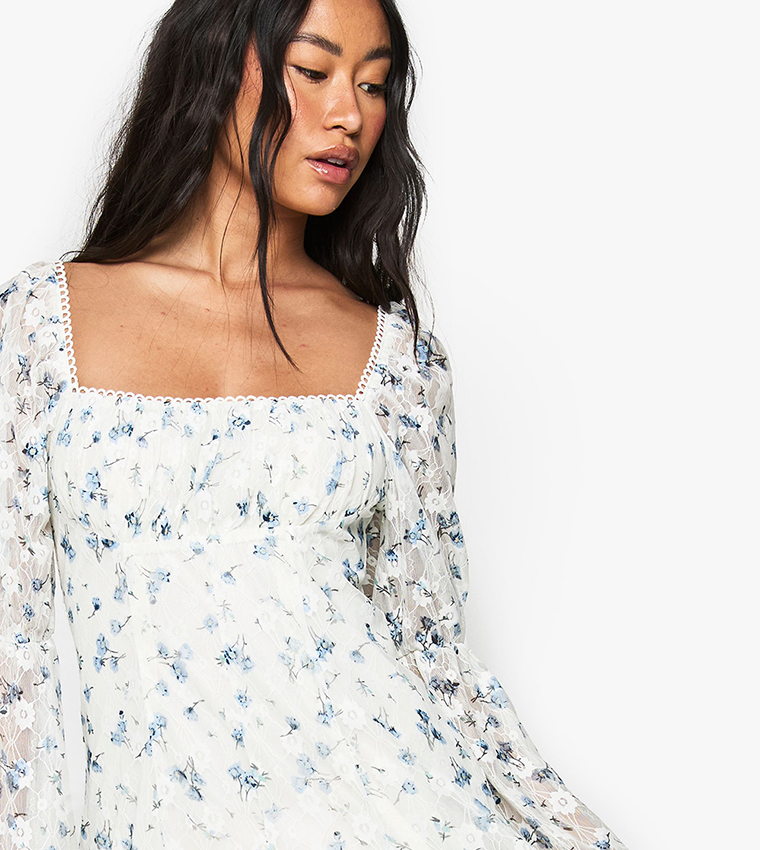 Floral Square Neck Mini Dress