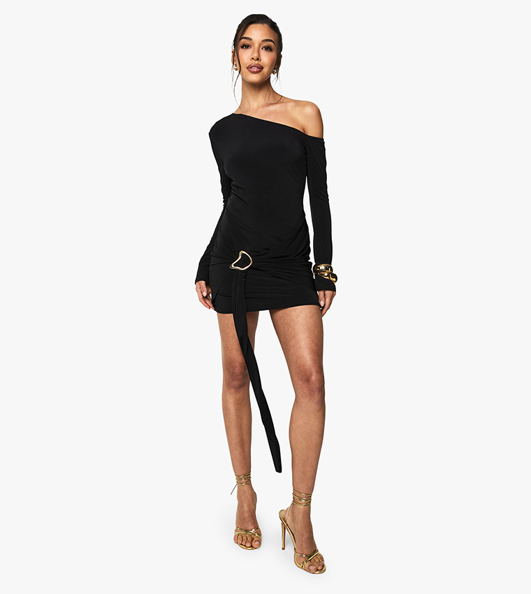 Asymmetric Drape Mini Dress