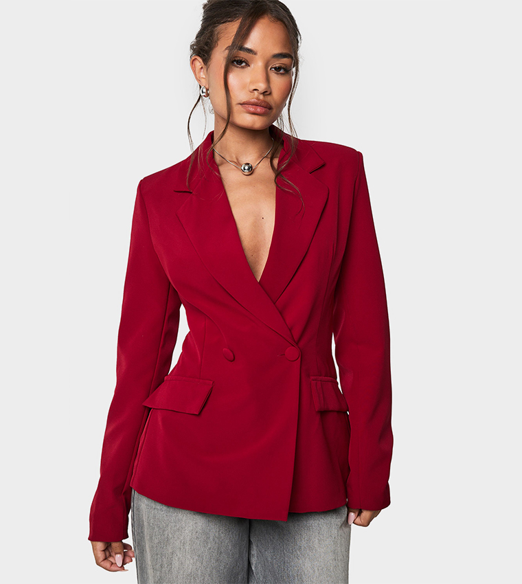 Plunge Fitted Long Sleeves Blazer