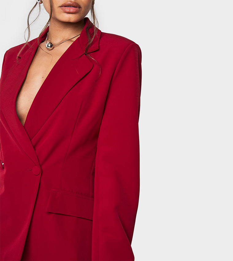Plunge Fitted Long Sleeves Blazer