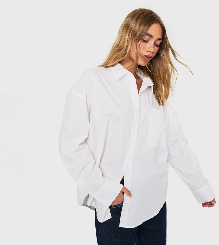 Cotton Poplin Oversized Longline Shirt