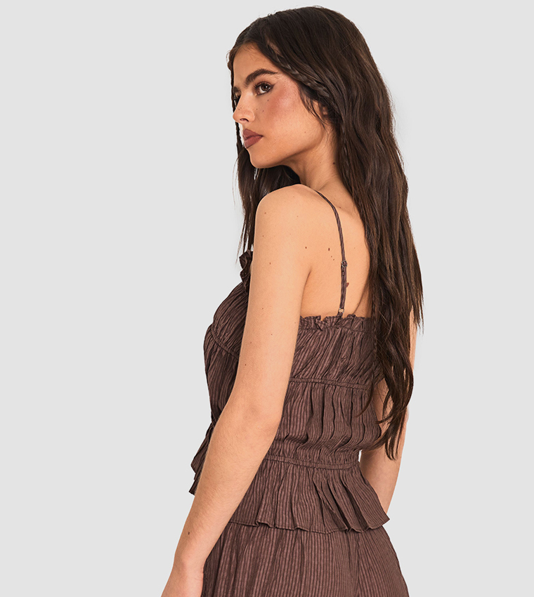 Textured Striped Ruffle Cami Top