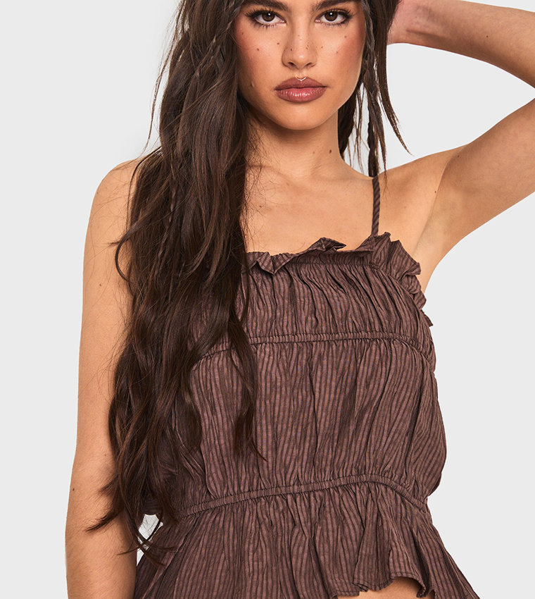 Textured Striped Ruffle Cami Top