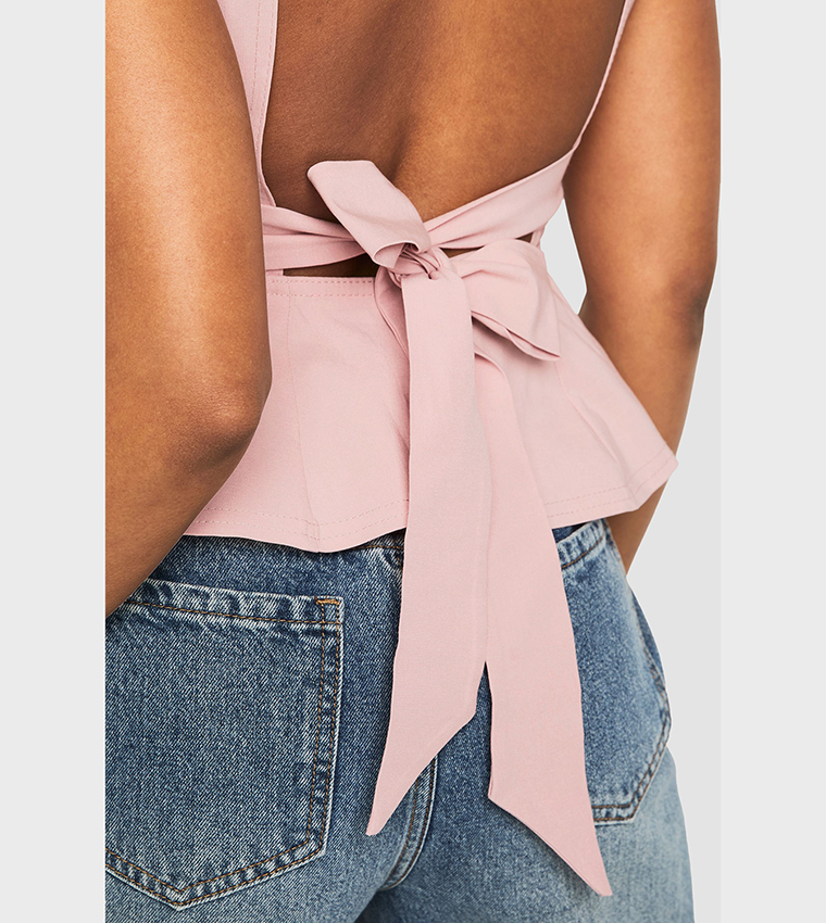 Bengaline Tied Open Back Peplum Top