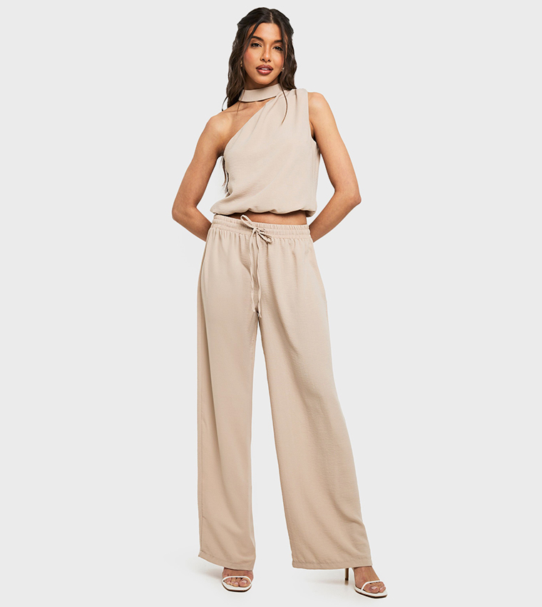 Drawstring Waist Wide Leg Trousers
