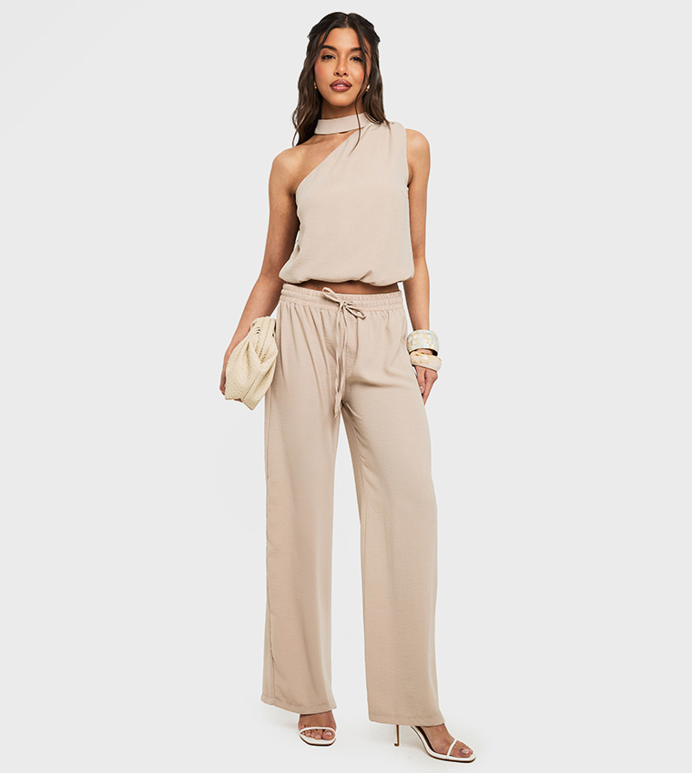Drawstring Waist Wide Leg Trousers