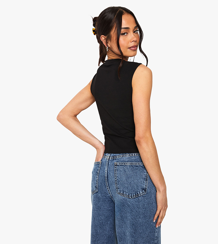 Knot Detail Asymmetric Neckline Top