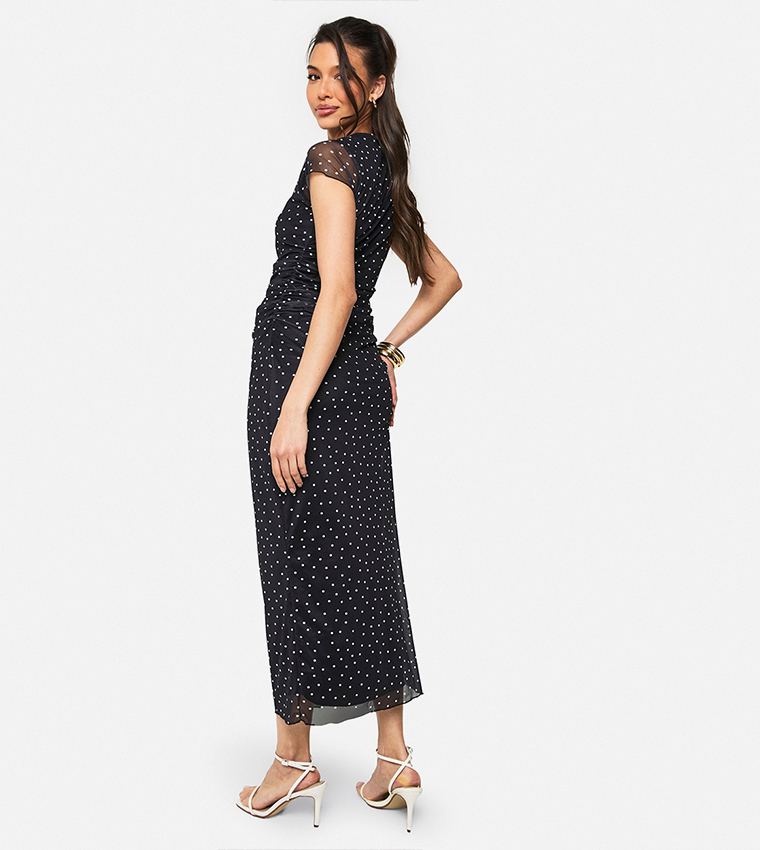 Polka Dots Short Sleeves Midaxi Dress