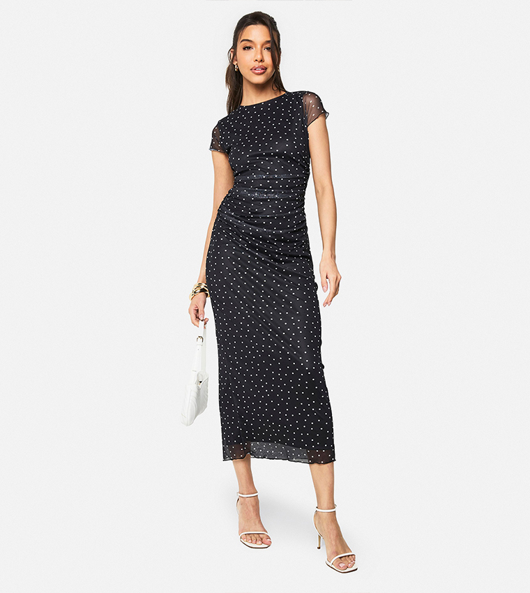 Polka Dots Short Sleeves Midaxi Dress