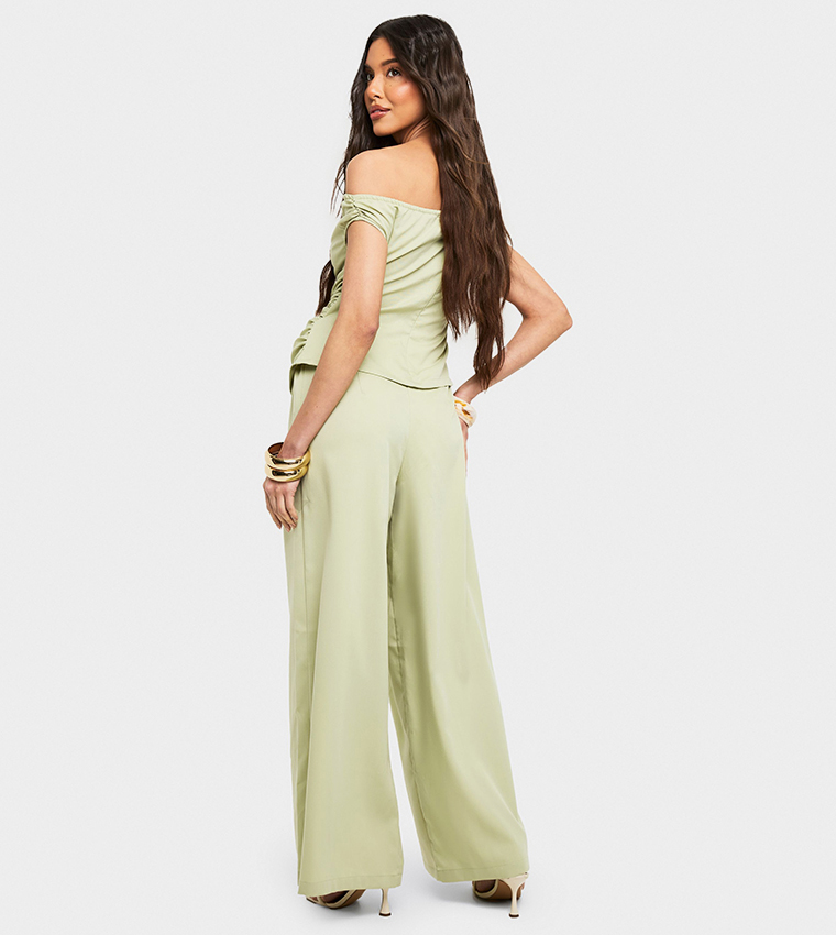 Linen Look Bardot Wide Leg Jumpsuit