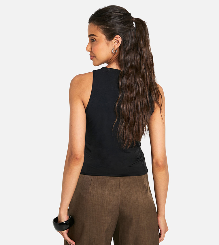 Double Layer Slinky Racer Neck Top