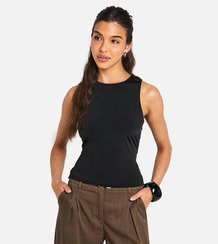 Double Layer Slinky Racer Neck Top