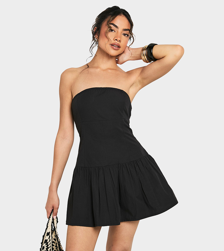 Solid Strapless Peplum Hem Mini Dress