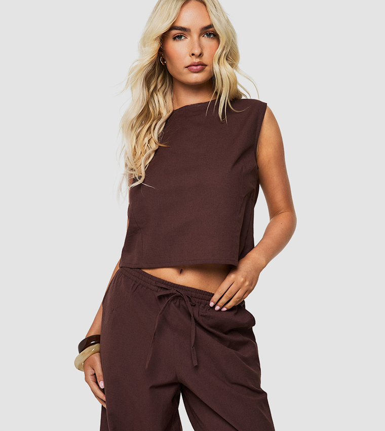 Linen Boxy Crop Top