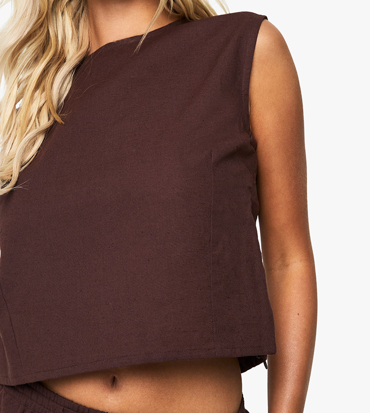 Linen Boxy Crop Top