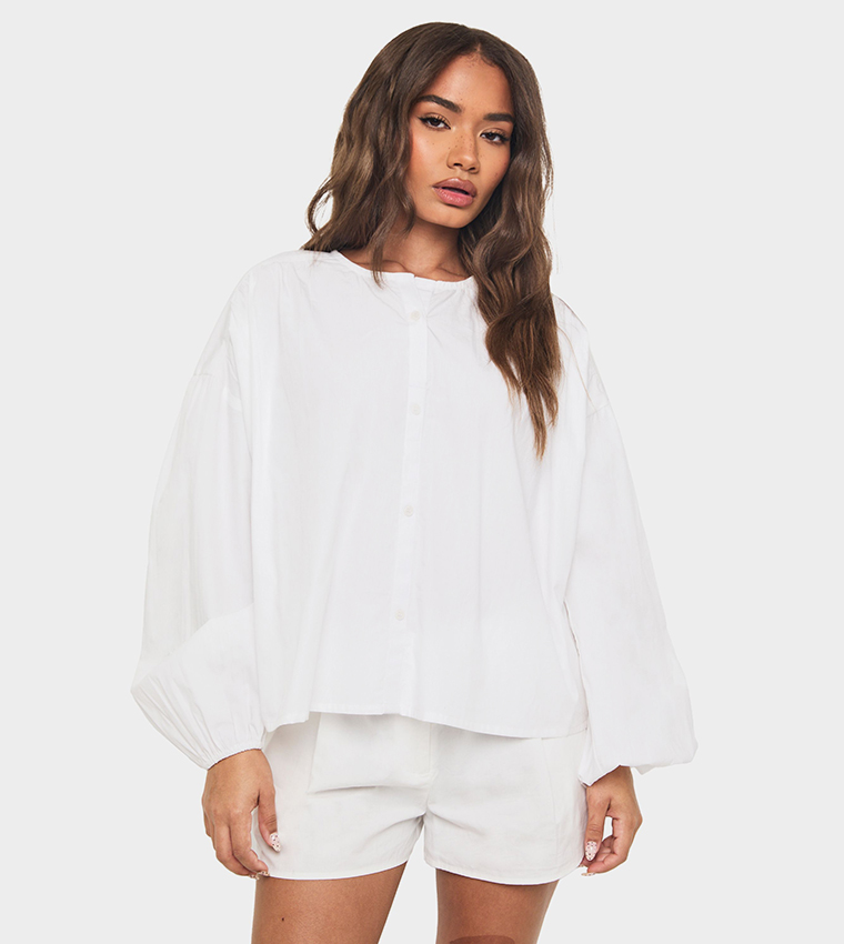 Cotton Poplin Crew Neck Top