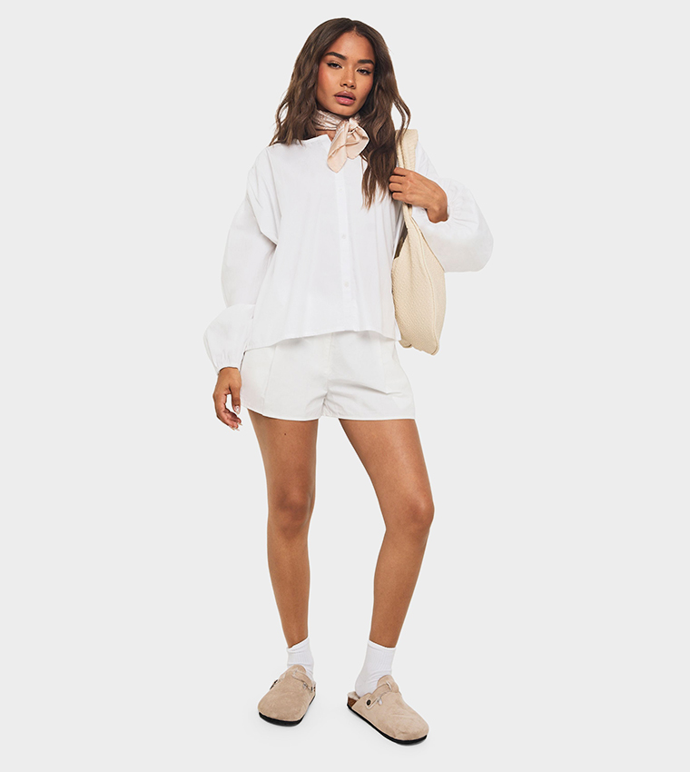 Cotton Poplin Crew Neck Top